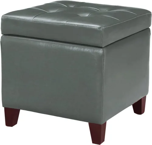 Miniatura 17 de Adeco Otomana moderna de cuero con ruedas, otomana cuadrada negra rodante de 18.8" con almacenamiento, taburete de tocador tapizado acolchado