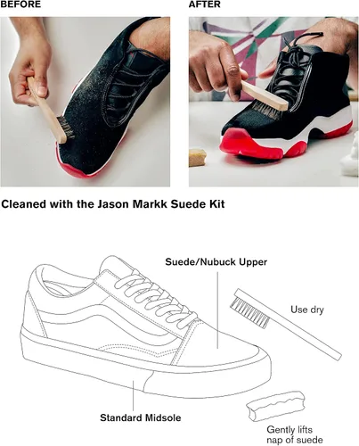 Miniatura 3 de Jason Markk Quick Clean & Suede - Kit de limpieza de 4 piezas, cepillo de gamuza y borrador de manchas, espuma lista para usar y cepillo delicado