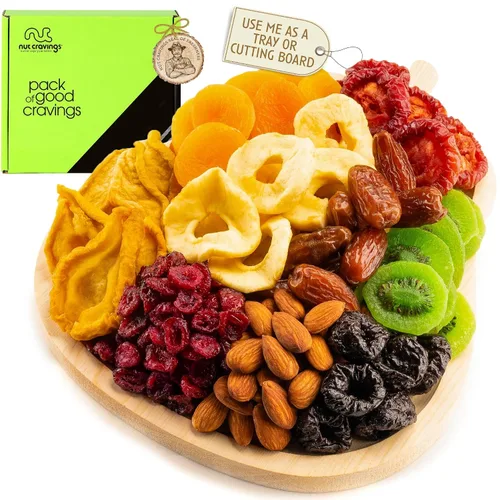 Miniatura 10 de NUT CRAVINGS - Cesta de regalo con arreglo floral de frutas secas navideñas en cesta de regalo de madera en forma de manzana + bandeja (9 surtido)