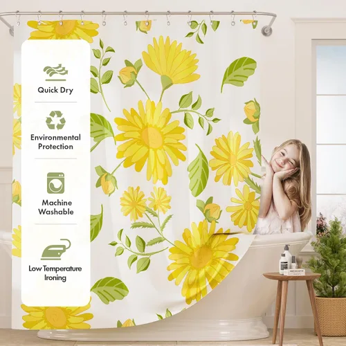 Miniatura 3 de AmazerBath Cortina de ducha floral, juego de cortinas de ducha lavables de tela con 12 ganchos para cortina de ducha, cortinas de ducha de tela C