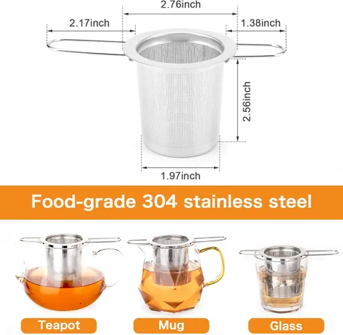 Miniatura 2 de Paquete de 2 coladores de té, cesta infusora de té de acero inoxidable que se asienta en tazas, infusores de té Evmliy para té suelto, difusor de té