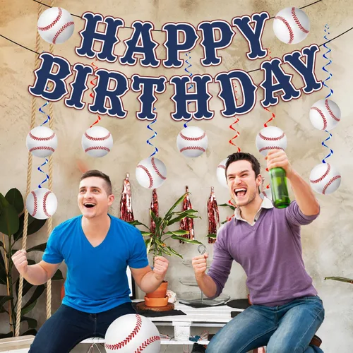 Miniatura 8 de KORHONEN Decoraciones de fiesta de cumpleaños de béisbol, pancarta de feliz cumpleaños y espirales colgantes para decoraciones de fiesta temática