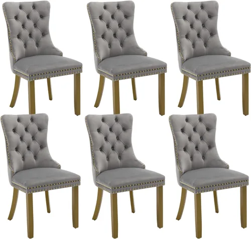 Miniatura 15 de Shenyon Juego de 2 Sillas de Comedor de Terciopelo Gris, Sillas de Comedor Tapizadas con Ribete de Anilla Trasera y Patas de Madera Maciza, Sillas