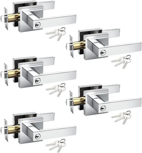 Miniatura 10 de KNOBWELL Juego de 6 manijas de puerta de entrada resistentes color negro mate con llave igual/combo con llave, manija de puerta clásica
