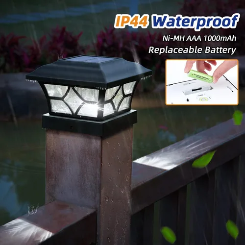 Miniatura 6 de APONUO Paquete de 8 Luces Solares para Postes con Batería de 1000mAh - para Cercas de 4x4 5x5 6x6, Tamaño Más Grande y Más Duraderas, 2 Modos, Negro