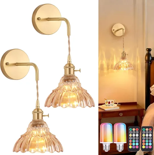 Miniatura 33 de Shenmoyl Aplique de Pared Vintage con Pantalla de Cristal con Patrón de Lirio de los Valles Verde, Cadena Ajustable, Luz de Pared Montada Retro