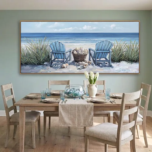 Miniatura 3 de HGUAOA Coastal Wall Art - Large Landscape Wall Pictures for Living Room, Bedroom Pictures, Ocean Beach Artwork, Blue Above Bed Decor, Coastal