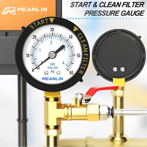 Miniatura 3 de MEANLIN MEASURE - Manómetro de marco de plástico, 1/4" NPT, filtro de inicio y limpieza, presión, adecuado para piscina, spa, acuario, montaje