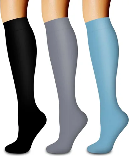 Miniatura 13 de Paquete de 3 pares de calcetines de compresión médica para mejorar la circulación de mujeres y hombres, para correr, hacer deporte y amamantar