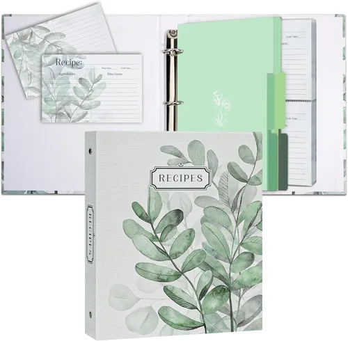 Miniatura 15 de Carpeta de recetas de 3 anillos de 8.5 x 9.5 pulgadas, juego organizador de recetas de página completa con 3 anillos con 25 páginas de ranura y 50