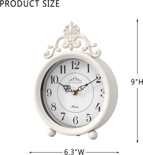 Miniatura 2 de Reloj de mesa blanco vintage, reloj de mesa y repisa, estilo rústico francés, estilo antiguo, para granja, dormitorio, sala de estar, mesita