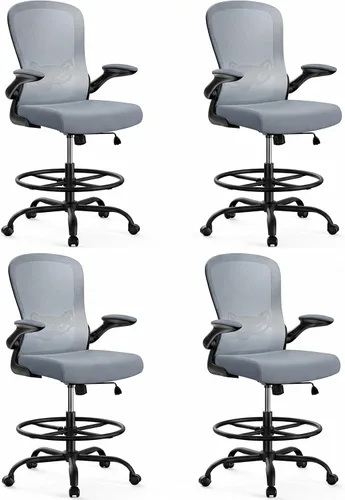 Miniatura 27 de ErGear Silla de dibujo, silla de escritorio de pie con reposabrazos abatibles, silla de escritorio alta altura ajustable, silla de oficina alta Negro
