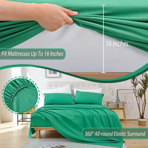 Miniatura 3 de Juego de sábanas tamaño King, sábanas de microfibra suave para hotel tamaño King, bolsillo extra profundo, juego de sábanas y fundas de almohada