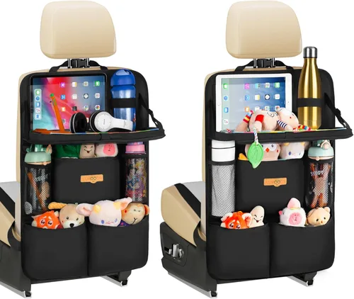 Miniatura 7 de SURDOCA Organizador de asiento trasero de coche con bandeja plegable para niños y adultos – NUEVO MODELO Almacenamiento de asiento con bolsillo