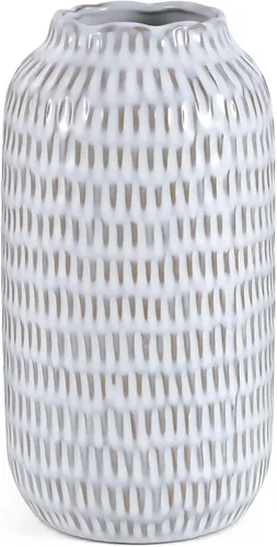 Miniatura 13 de Jarrón de cerámica para flores – Jarrón moderno pequeño con textura acanalada para decoración del hogar, hierba de pampas, decorativo, estilo Blanco