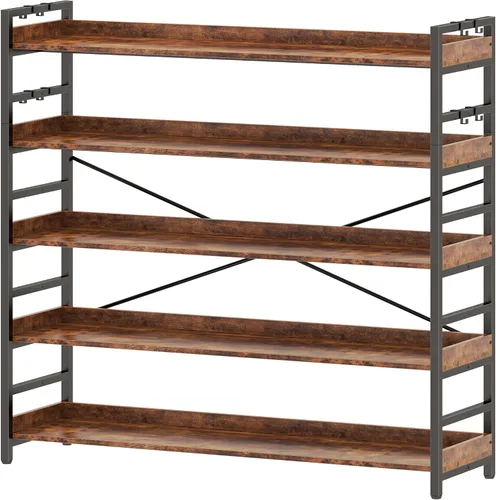 Miniatura 16 de HCHQHS - Estantería de 4 niveles, estantería industrial ajustable, estantería alta vertical, estanterías abiertas de madera y metal negro