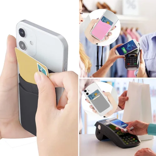 Miniatura 2 de SS Billetera negra para teléfono, tarjetero adhesivo para iPhone, Samsung Galaxy y cualquier teléfono inteligente, paquete de 3