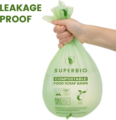 Miniatura 7 de SUPERBIO Bolsas compostables para residuos de alimentos de 2.6 galones, 100 unidades, 1 paquete, bolsas de desechos de alimentos con parte superior