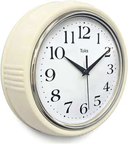 Miniatura 13 de Lily's Home Reloj de pared retro, diseño vintage de 9.5 pulgadas, movimiento de cuarzo silencioso sin tictac, funciona con pilas, perfecto para Rojo