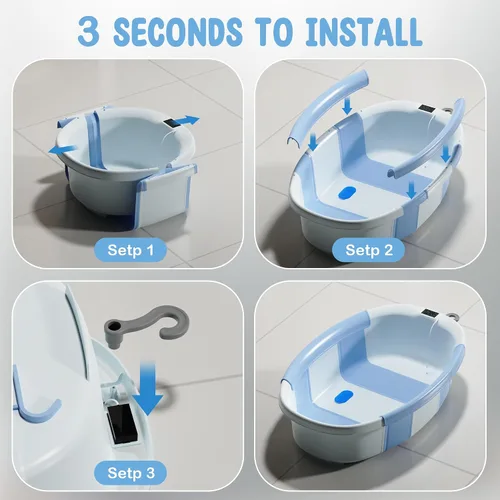 Miniatura 7 de TOSGN Bañera plegable para bebé, 3 segundos para instalar, bañera para bebé con cojín suave y termómetro, bañera para recién nacidos de 0 a 36 Azul