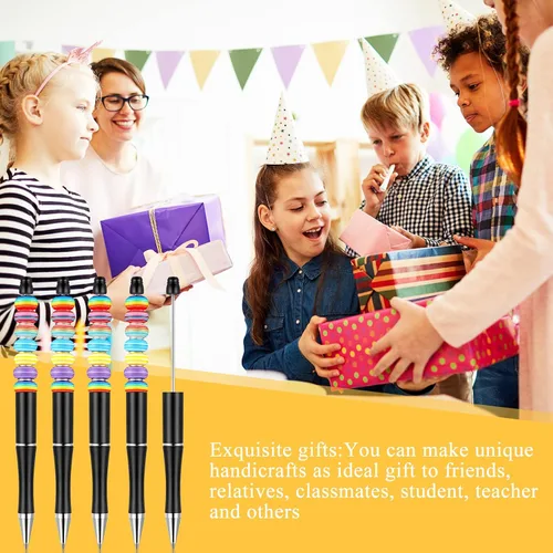 Miniatura 5 de Crtiin Kit de 100 bolígrafos de plástico con cuentas de 50 cuentas, con 50 recambios para manualidades, regalo para oficina (negro)