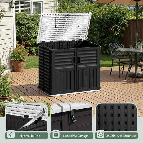 Miniatura 4 de Devoko Cobertizo de almacenamiento de resina para exteriores, 34 pies cúbicos de almacenamiento al aire libre sin estante, impermeable, con doble