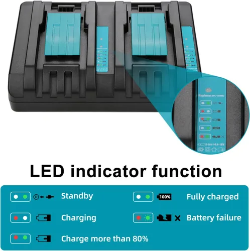 Miniatura 6 de Paquete de 2 baterías de 18 V 6.0 Ah y cargador de repuesto para baterías Makita BL1860 BL1850 BL1840 BL1830B y cargador rápido DC18RD