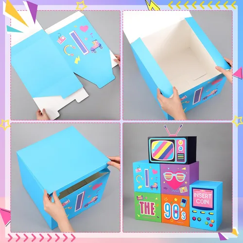 Miniatura 7 de Amyhill 6 piezas de decoraciones grandes de fiesta de los años 90, juego de recuerdos de hip hop, cajas de fiesta de papel, decoración temática