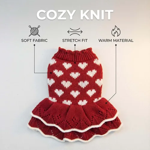 Miniatura 5 de Suéteres para Perros Pequeños para Niñas Rojos de Invierno, Ropa Cálida para Perros, Vestido de Navidad para Perros, Traje de Día, Ropa