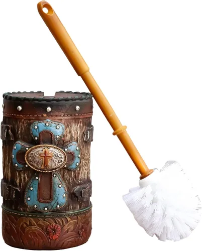 Ebros Gift Cruz azul rústica del viejo mundo occidental con concho y cabezas de clavos en acabado de madera envejecida sintética con patrones