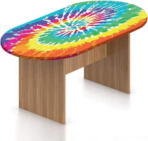 Mantel ajustable ovalado de poliéster con bordes elásticos y arcoíris, diseño de grunge Ikat, estampado psicodélico, se adapta a mesas ovaladas de