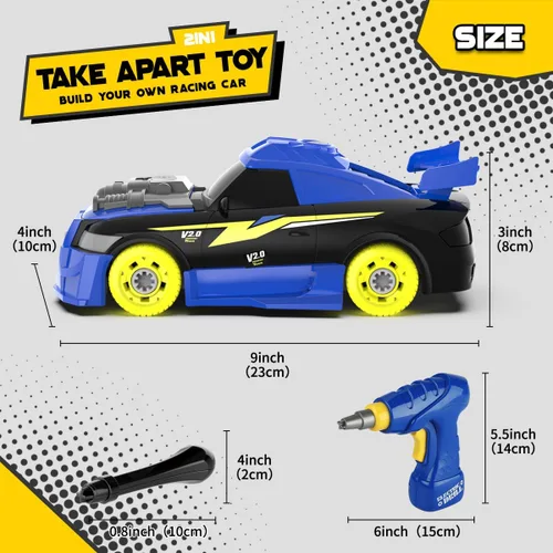 Miniatura 6 de GILOBABY 26 piezas de juguetes desmontables para niños, coche de carreras con taladro eléctrico, sonidos y luces, juguetes de construcción