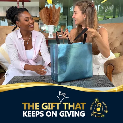 Miniatura 2 de Nush Nush Bolsas de regalo de color azul aguamarina de gran tamaño – Juego de 30 bolsas de regalo azul claro brillante con asas a granel – Bolsa