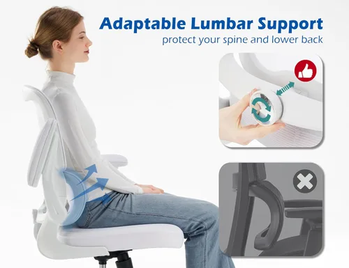 Miniatura 3 de TRALT Silla ergonómica de oficina, silla de escritorio con soporte lumbar ajustable, silla de computadora cómoda de malla con reposabrazos Blanco