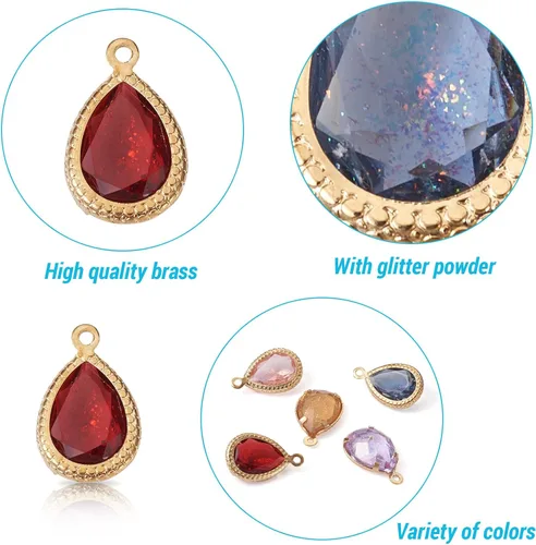 Miniatura 4 de Cheriswelry 48 colgantes de diamantes de imitación de resina en forma de lágrima con ajustes de latón dorado con diamantes de imitación facetados