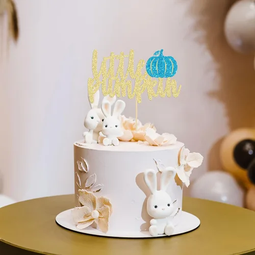 Miniatura 4 de Gyufise Decoración de pastel de calabaza – Decoración azul para pastel de baby shower para cumpleaños, Halloween, suministros de fiesta de Acción