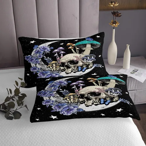 Miniatura 4 de Star Moon Mushroom Bedspread Queen Size Boho Sugar Skull Coverlet Set 3pcs for Kids Girls Boys Youth Bedroom Decor Exotic Plants Bedding Sets Purple