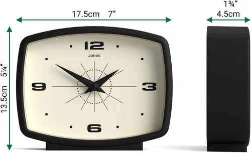 Miniatura 4 de JONES CLOCKS® Reloj de Escritorio Film Diseño Rectangular Retro Negro Diseño Retro, Combinando Estilo de Mediados de Siglo con un Acabado
