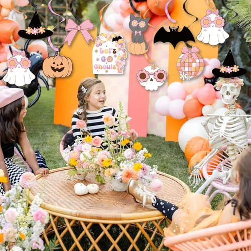 Miniatura 6 de Decoraciones colgantes de Halloween, decoración de despedida de soltera de Halloween, fantasma, lazo rosa, retro, espeluznante, decoración de fiesta