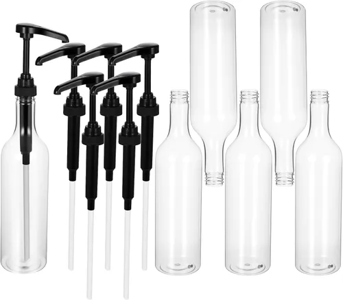 Botellas de jarabe de 25 onzas con bomba, botellas de cuello largo, dispensador de bomba de jarabe de plástico para cafeterías, accesorios para