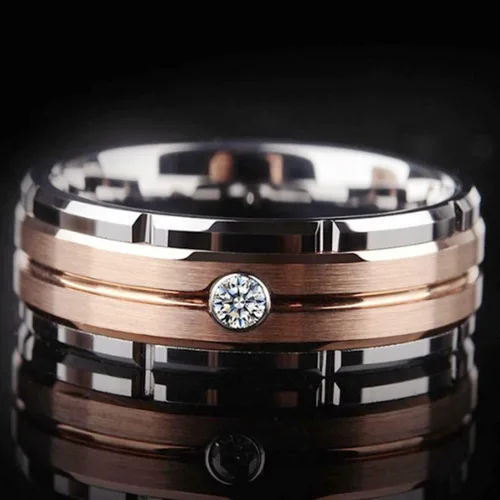 Miniatura 2 de Jude Jewelers Anillo de boda de dos tonos de plata cepillada mate de acero inoxidable de 0.315 in
