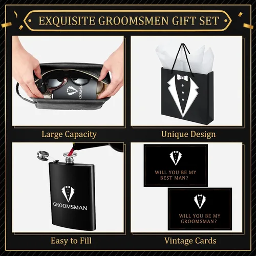 Miniatura 3 de 20 piezas de regalos para padrinos de novio, caja de propuesta con matracas, gafas de sol, bolsa de aseo de cuero PU, abridor de botellas