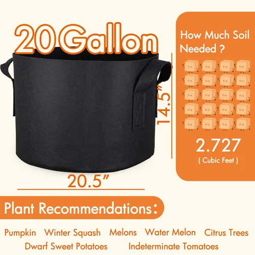 Miniatura 2 de Gardzen - Paquete de 10 bolsas de cultivo de 20 galones, macetas de tela de aireación con asas