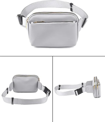Miniatura 4 de Riñonera cruzada para mujer, cangurera de moda para mujer, cintura pequeña, bolsa de pecho con correa ajustable, 02 Gris PU