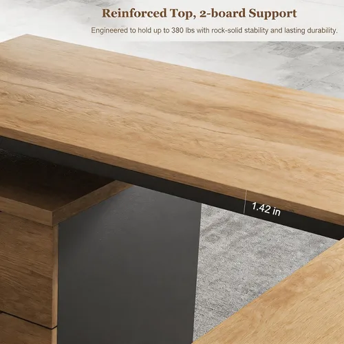Miniatura 9 de Escritorio ejecutivo en forma de L de 63 pulgadas, escritorio industrial moderno de oficina de madera con cajones de bloqueo, gestión de cables