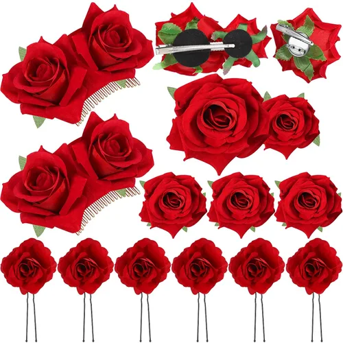 Miniatura 8 de Waydress 12 pinzas para el pelo con diseño de rosas, broches florales de flores mexicanas, accesorios para mujeres, regalos del día de la madre