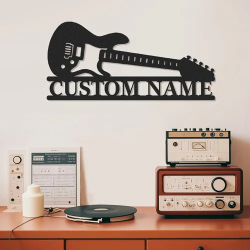 Miniatura 12 de Letrero de metal personalizado de guitarra, letreros de metal personalizados, decoración de pared de notas musicales, arte de pared divertido