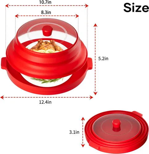Miniatura 7 de Cubierta 2 en 1 para salpicaduras de microondas para alimentos con placa base antiquemaduras, tapa grande de plástico y silicona plegable