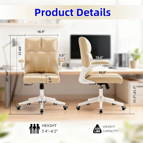 Miniatura 2 de balmstar Leather Office Chair Computer Desk Chair, 360° Swivel Rolling Wheels, Adjustable Tilt Angle 90°-135° with Lumbar Support Executive Chair
