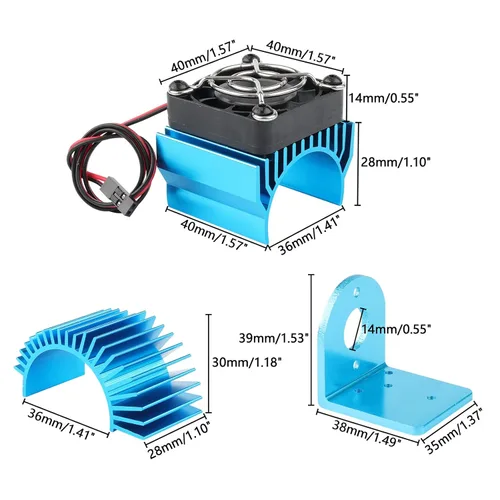 Miniatura 2 de Disipador de calor RC de aluminio con ventilador de enfriamiento de 5 V 3650 3660 540 550 tamaño del motor disipador de calor y asiento de motor